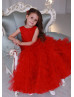 Beaded Red Lace Tulle Ruffle Flower Girl Dress Birthday Dress